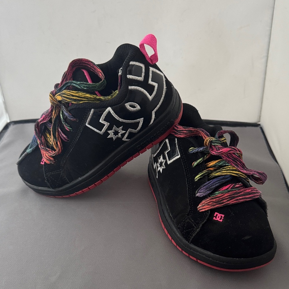 DC Kids' Black‎ Sneakers with Pink and Multicolor Accents size 13